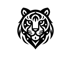 Minimalist Tribal Tiger Head Logo Design in Black and White