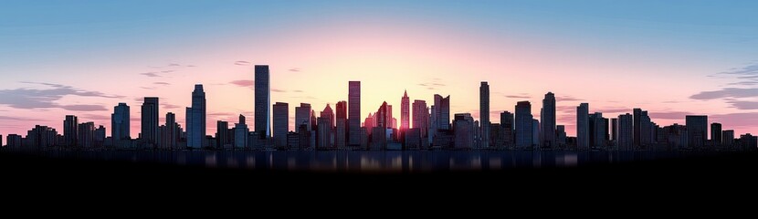 Obraz premium Doha City Skyline Silhouette at Dusk with Soft Gradient Sky