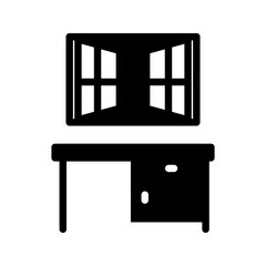 Fototapeta premium Study Desk Icon Element with a book on a table and an open window on a white background