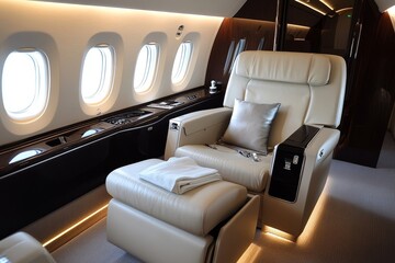 first class business luxury seat for vacations or corporate airplane travel