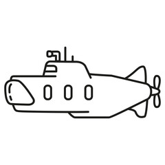 Underwater boat.Submarine undersea.Submarine under water.Outline vector illustration.Isolated on white background.