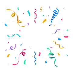 Colorful Confetti and Streamers Bursting on White Background, Festive Celebration Vector. Birthday, Holiday, New Year, Carnival festivity, confetti,