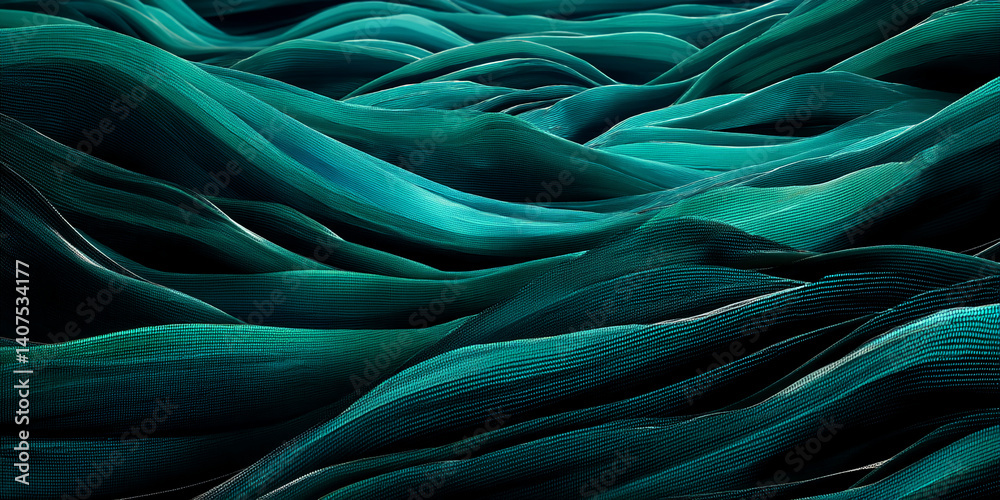 Aufkleber Abstract teal fabric texture, flowing in waves, creating a depth and movement illusion.  Represents serenity, fluidity, and elegance suitable for design backgrounds