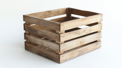Rustic wooden crate isolated on white background.