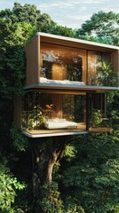Modern treetop house nestled in lush jungle canopy