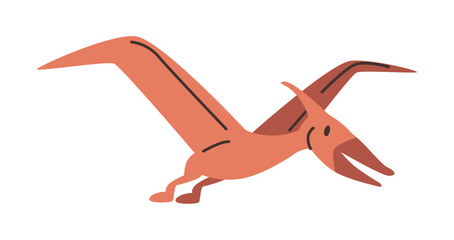 Flying Pterodactyl personage with stretched wings. Vector winged dinosaur from Pterosaur family, prehistoric reptile. Childish design for prints or game design, extinct animal character © Sensvector
