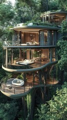 Obraz premium Luxurious treetop home nestled in lush rainforest.