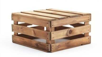 Empty wooden crate isolated on white background.