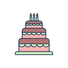 birthday cake icon, flat, design, vector, illustrations, education, style, trendy, collections