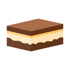 Isometric slice of layered chocolate brownie.