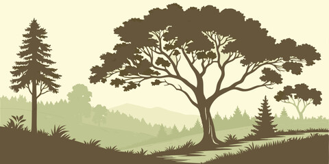 Serene Forest Landscape Silhouettes of Trees and Path