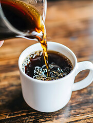 Pouring hot coffee into cup