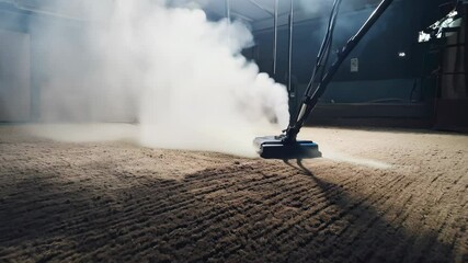Dynamic carpet cleaning process highlighting industrial steam equipment in action for pristine flooring solutions at high resolution
