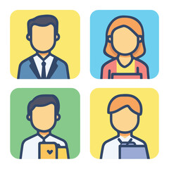 a cohesive set of 4 icons with a consistent style and the primary colors