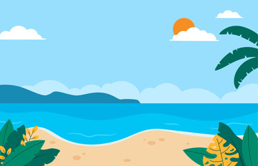 Flat summer beach background illustration