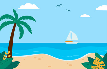 Flat summer beach background illustration