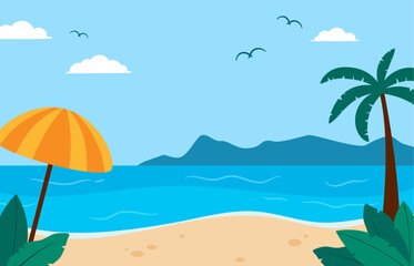 Flat summer beach background illustration
