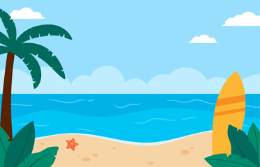 Flat summer beach background illustration