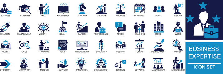 Business Expertise Icon Set Business, Management, Leadership, Strategy, Productivity, Team, Growth You can easily change the color.