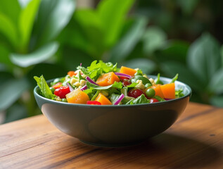 Bowl of fresh raw vegetables salad