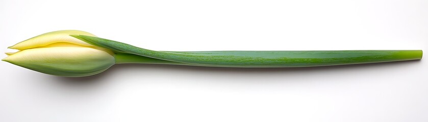 An unopened tulip on a plain background, ready to bloom. Use gardening