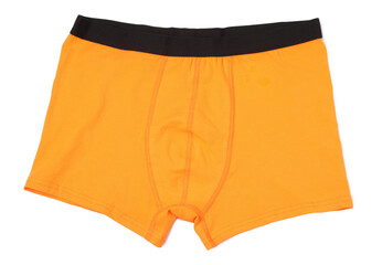 Comfortable orange men's underwear isolated on white, top view