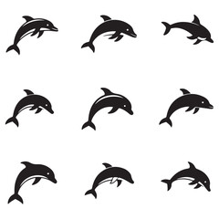 Dolphin fish animal Vector Black silhouettes. Good use for symbol, logo, mascot, web icon, sticker design, sign, or any design you want. Easy to use. with white background