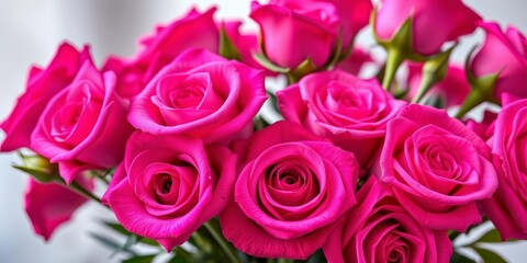 Fototapeta premium Vibrant viva magenta roses in a Valentine's Day bouquet, luxury, romantic
