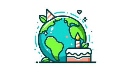 Earth Day clipart design using minimalist shapes, flat colors, and symbolic green leaf icon