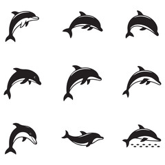 Obraz premium Dolphin fish animal Vector Black silhouettes. Good use for symbol, logo, mascot, web icon, sticker design, sign, or any design you want. Easy to use. with white background