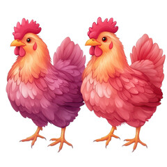Fototapeta premium Vibrant Duo: Captivating poultry pair stands side-by-side, their colorful plumage and proud presence an exquisite showcase of nature's artistry.