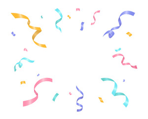 Colorful Confetti and Ribbons Isolated on White Background for Celebratory Designs. Celebration carnival ribbons, confetti, Holiday, birthday.