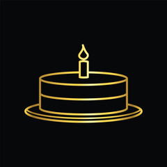 gold color birthday cake icon, flat, design, vector, illustrations, education, style, trendy, collections