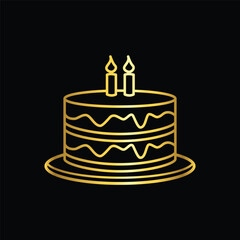 gold color birthday cake icon, flat, design, vector, illustrations, education, style, trendy, collections
