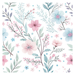 Seamless vintage pink floral pattern with leaves for textile decoration and spring nature design.