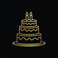 gold color birthday cake icon, flat, design, vector, illustrations, education, style, trendy, collections