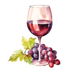 watercolor A glass of wine illustration