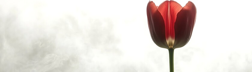 Vivid red tulip with translucent petals for use in floral design backgrounds