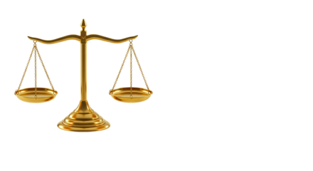 A golden scales of justice sitting on a black background in a studio shot with even lighting