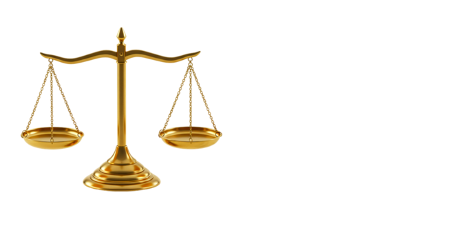 A golden scales of justice sitting on a black background in a studio shot with even lighting