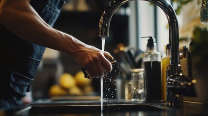 Plumber repairing a leaking faucet in a kitchen. Featuring attention to detail and expertise