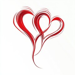 Two red intertwined hearts as a minimalistic line art vector illustration on white background, perfect for Valentine's Day greeting cards, love-themed banners, wedding invitations, or romantic social 