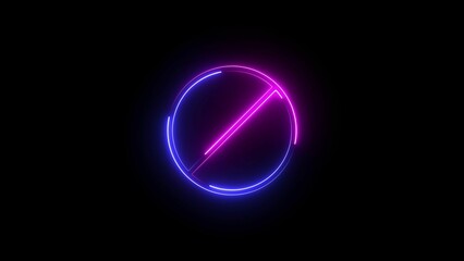 A bright neon block icon with sharp edges, glowing in electric blue and purple hues, symbolizing structure, restriction, or obstruction in a sleek, modern digital style.