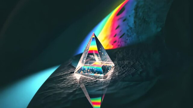Prism light play: colorful refractions creating dynamic and mesmerizing visuals with intricate temporal patterns and vibrant spectrum effects