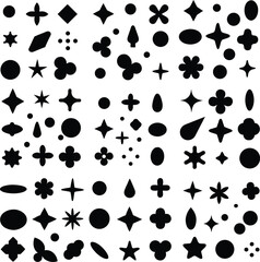 Fototapeta premium Abstract Black Blob Shapes & Sparkle Icons Collection, Silhouette Shapes Collection