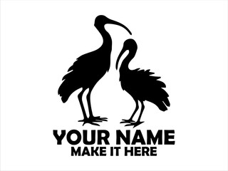 Two elegant ibis birds with long curved beaks stand gracefully in silhouette against a plain backdrop. ibis birds ornithology concept, ibis birds vector design and ibis birds logo art