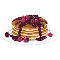 thin pancakes cherry jam festive isolated vector illustration on white background