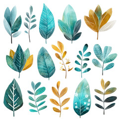 Hand-drawn leaves png elements for nature crafts transparent background artistic design eco-friendly environment