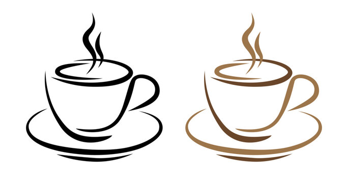 Coffee cup icon. Simple vector illustration of a coffee mug. Line art emblem logo / logomark for coffee shop, café and restaurant. Isolated on transparent background. - Powered by Adobe