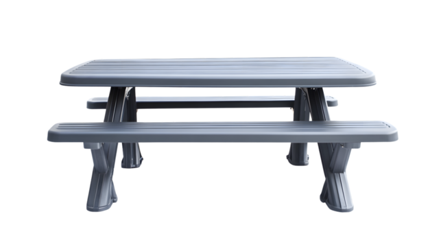 Commercial-grade Gray Plastic Picnic Table with Two Benches for Outdoor Dining